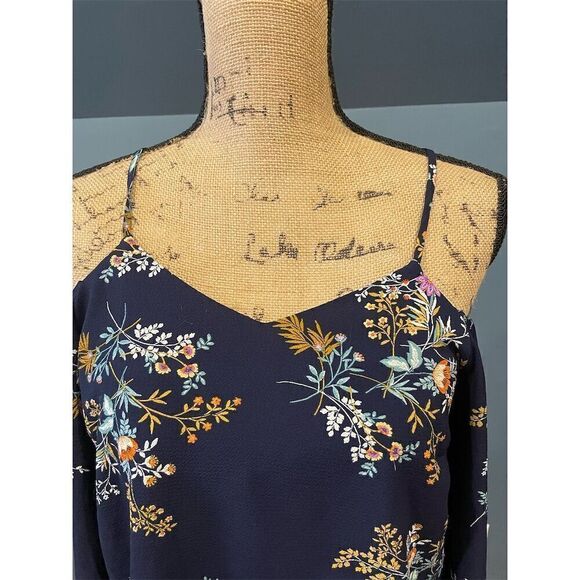 Monteau Los Angeles Women's M Navy Blue Floral Spaghetti Strap Camisole Top - Picture 2 of 9